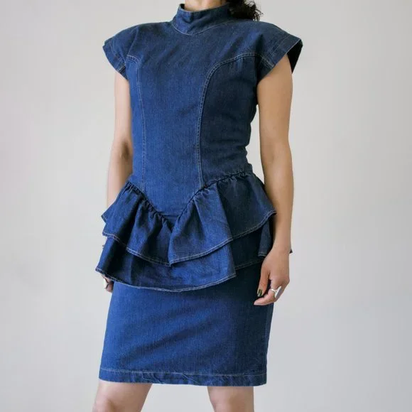 white christmas dresses 1980s Denim Jumper Dress – 3 Women main image 0
